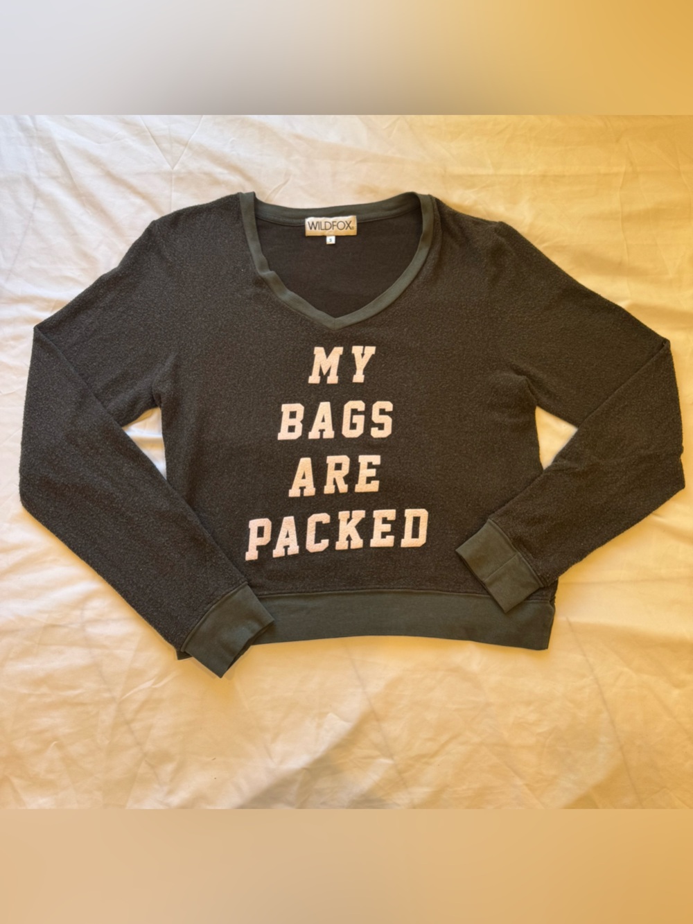 Wildfox Charcoal Gray My Bags Are Packed Graphic Baggy Beach Jumper S